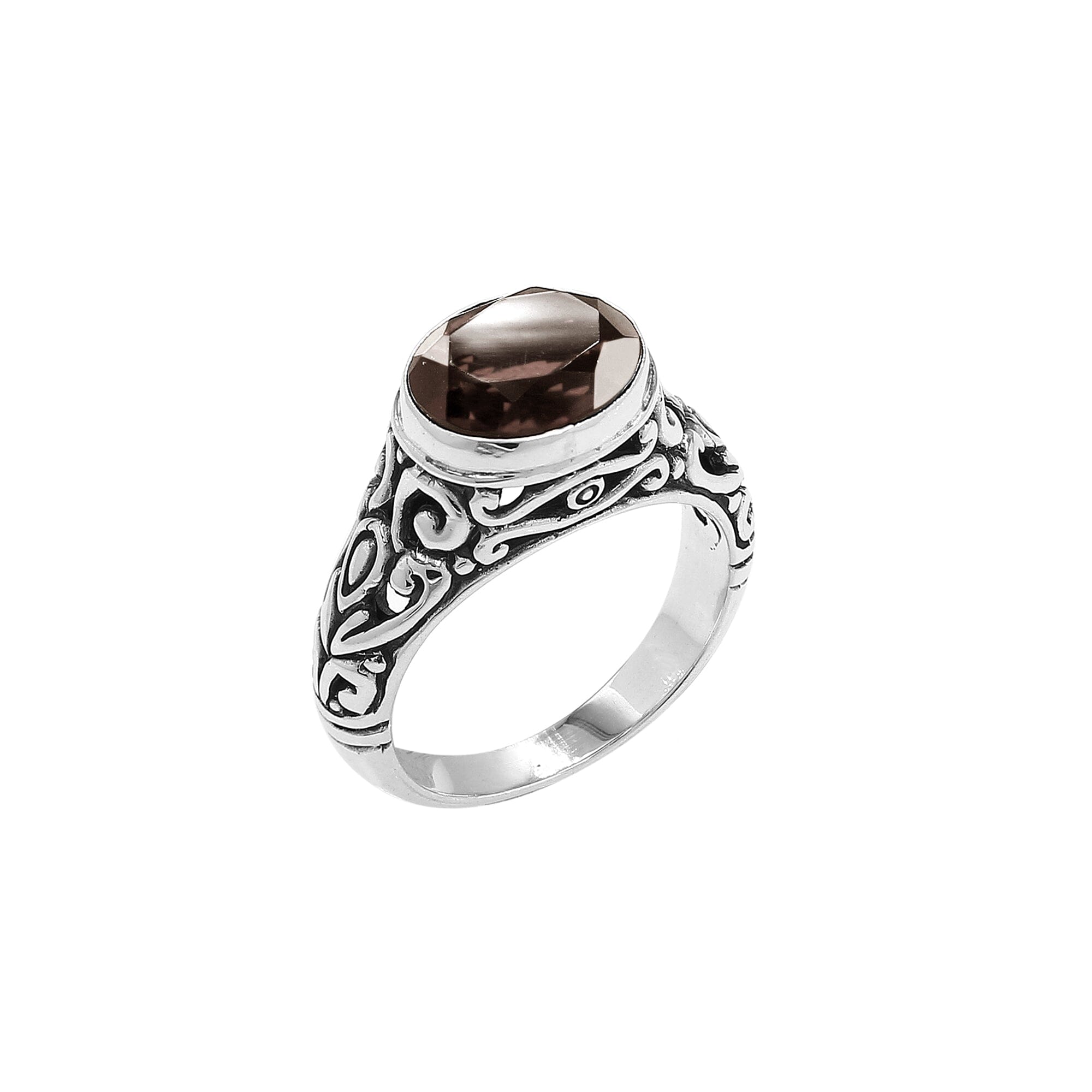 Sterling Silver handcrafted ring with Smoky Quartz wholesale from Bali, Indonesia