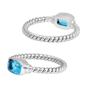 Wholesale Sterling Silver Blue Topaz Quartz Cushion Rope Ring – 925 Silver Jewelry From Bali