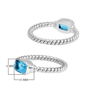Wholesale Sterling Silver Blue Topaz Quartz Cushion Rope Ring – 925 Silver Jewelry From Bali