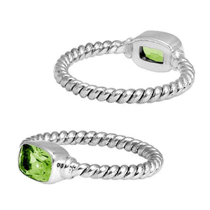 Wholesale Sterling Silver Peridot Quartz Cushion Rope Ring – 925 Silver Jewelry From Bali