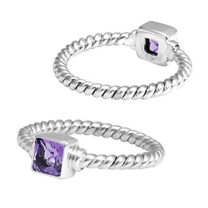 Wholesale sterling silver Amethyst Quartz square rope band ring handcrafted in Bali.