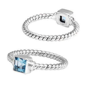 Wholesale sterling silver Blue Topaz Quartz square rope band ring handcrafted in Bali.