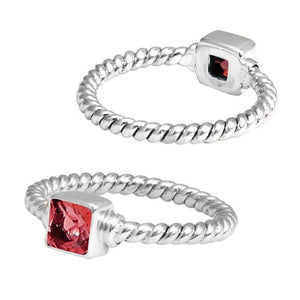 Wholesale sterling silver Garnet Quartz square rope band ring handcrafted in Bali.
