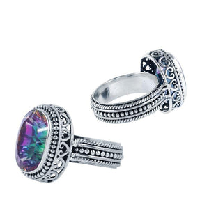 Wholesale Sterling Silver Mystic Quartz Ring With Filigree And Beaded Balinese Design Handcrafted In Bali