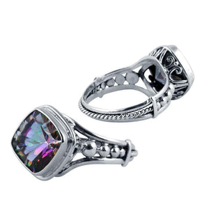 Sterling Silver Mystic Quartz Cushion Designer Ring, Mirror Polished With Oxidized Finish