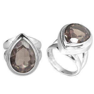 Sterling Silver Ring With Smoky Quartz, Teardrop Bezel Designer Ring, Mirror Polished Finish