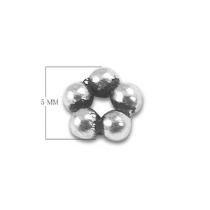 Rounded cluster-style spacer bead with six polished silver granules in silver overlay over copper.