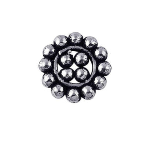 Silver Overlay Over Copper antique double beaded round spacer jewelry component, handcrafted in India, shown in detailed front view.