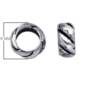 Silver Overlay Over Copper antique twisted swirl ring spacer jewelry component, handcrafted in India, shown in front and side view.