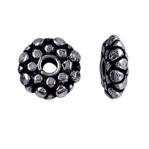 Silver Overlay Over Copper circular jewelry component with raised dot texture and oxidized finish handcrafted in India