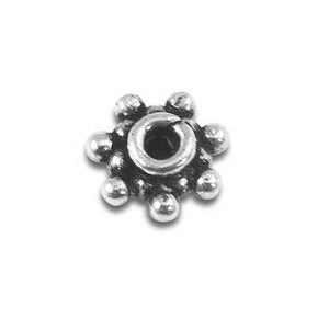 Handcrafted floral spacer bead made with Silver Overlay Over Copper, smooth metallic finish, artisan jewelry component from India.