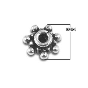 Handcrafted floral spacer bead made with Silver Overlay Over Copper, smooth metallic finish, artisan jewelry component from India.