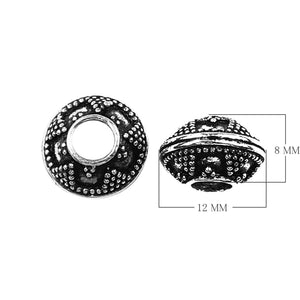 Handcrafted beaded dome spacer bead made with Silver Overlay Over Copper, textured ornamental design, artisan jewelry component from India.
