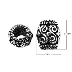 Handcrafted scroll rope barrel spacer bead made with Silver Overlay Over Copper, ornamental detailing, artisan jewelry component from India.