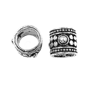 Handcrafted studded barrel spacer bead made with Silver Overlay Over Copper, raised circular detailing, artisan jewelry component from India.
