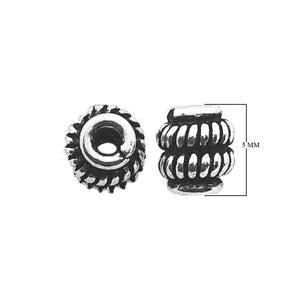 Handcrafted India decorative rope-pattern spacer beads with Silver Overlay over Copper for jewelry making.