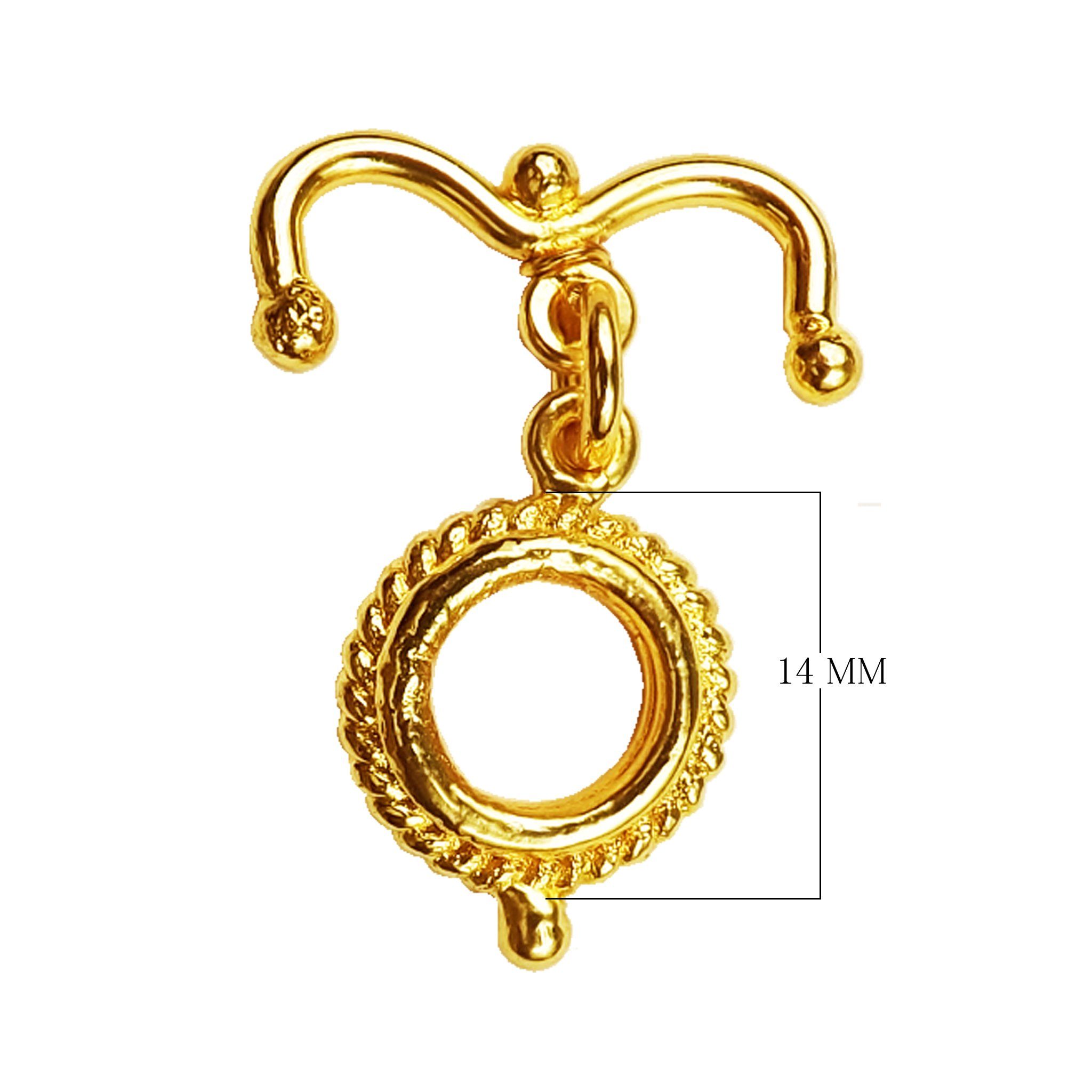 18K gold overlay toggle clasp with rope-edged round ring and curved bar, handcrafted jewelry finding from India