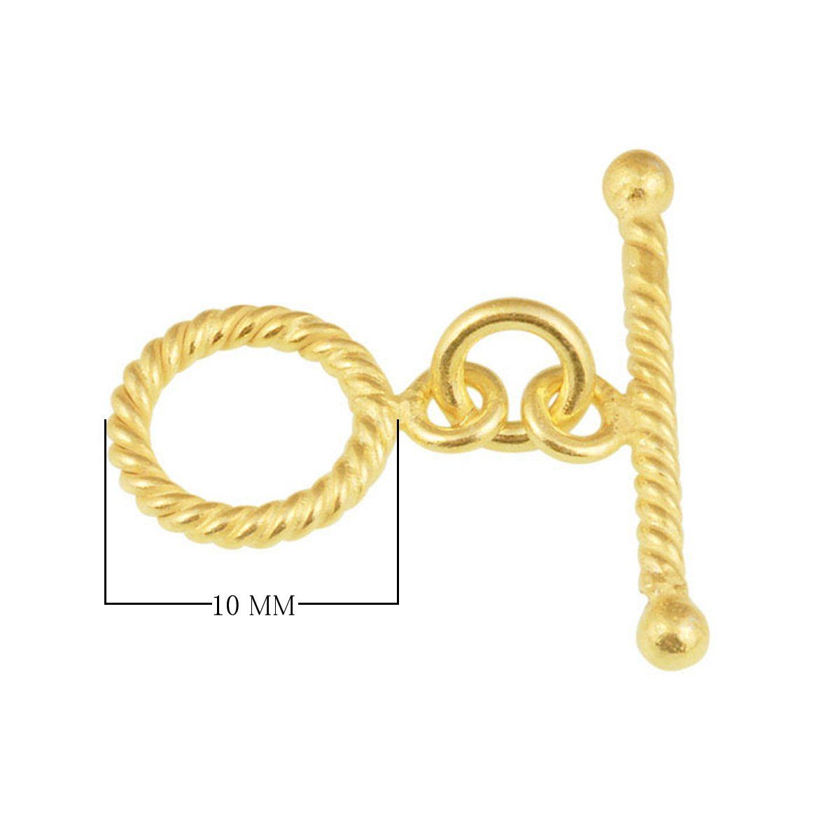 18K gold overlay toggle clasp with rope-textured ring and twisted bar, handcrafted jewelry finding from India