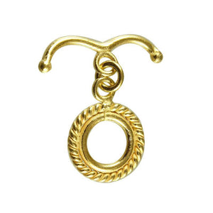 18K gold overlay toggle clasp with rope-textured circular ring and curved bar, handcrafted jewelry finding from India