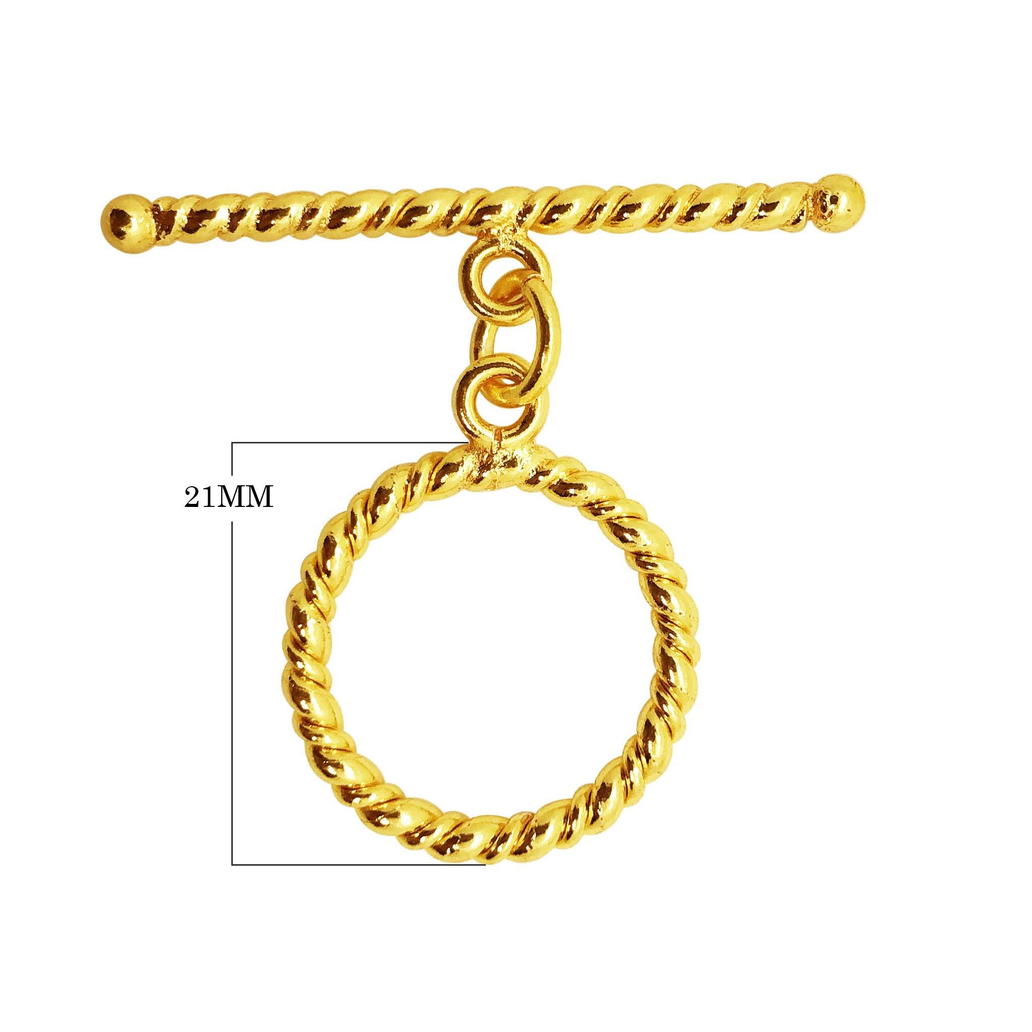 18K gold overlay toggle clasp with twisted rope ring and matching bar, handcrafted jewelry finding from India