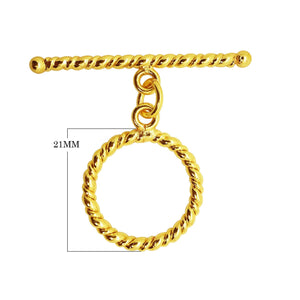 18K gold overlay toggle clasp with twisted rope ring and matching bar, handcrafted jewelry finding from India