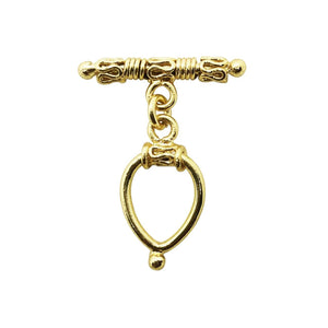 18K gold overlay toggle clasp with decorative bar and teardrop loop, handcrafted jewelry finding from India