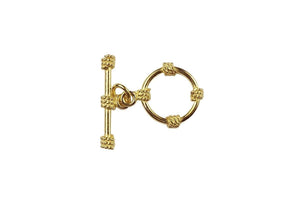 18K gold overlay toggle clasp with circular ring and rope wrap accents, handcrafted jewelry finding from India
