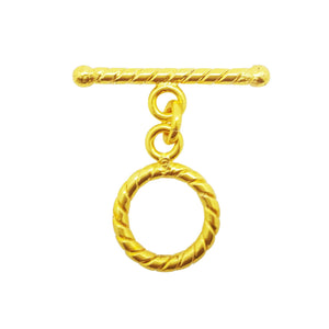 18K gold overlay toggle clasp with rope-textured circular ring and twisted bar, handcrafted jewelry finding from India