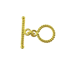 18K gold overlay toggle clasp with rope-textured circular ring and matching bar, handcrafted jewelry finding from India