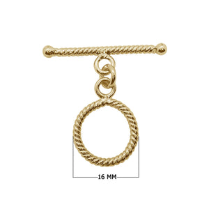 18K gold overlay rope design toggle clasp, polished finish, classic jewelry closure, handcrafted in India for wholesale buyers.