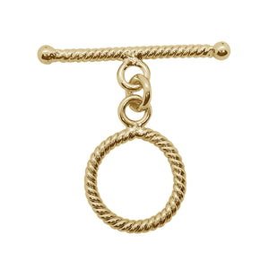18K gold overlay rope design toggle clasp, polished finish, classic jewelry closure, handcrafted in India for wholesale buyers.