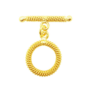 18K gold overlay rope design toggle clasp wholesale, handcrafted in India, bulk jewelry findings for bracelets and necklaces.