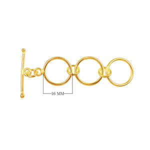 18K gold overlay round ring toggle clasp with polished finish, handcrafted in India, designed for wholesale jewelry making supplies.