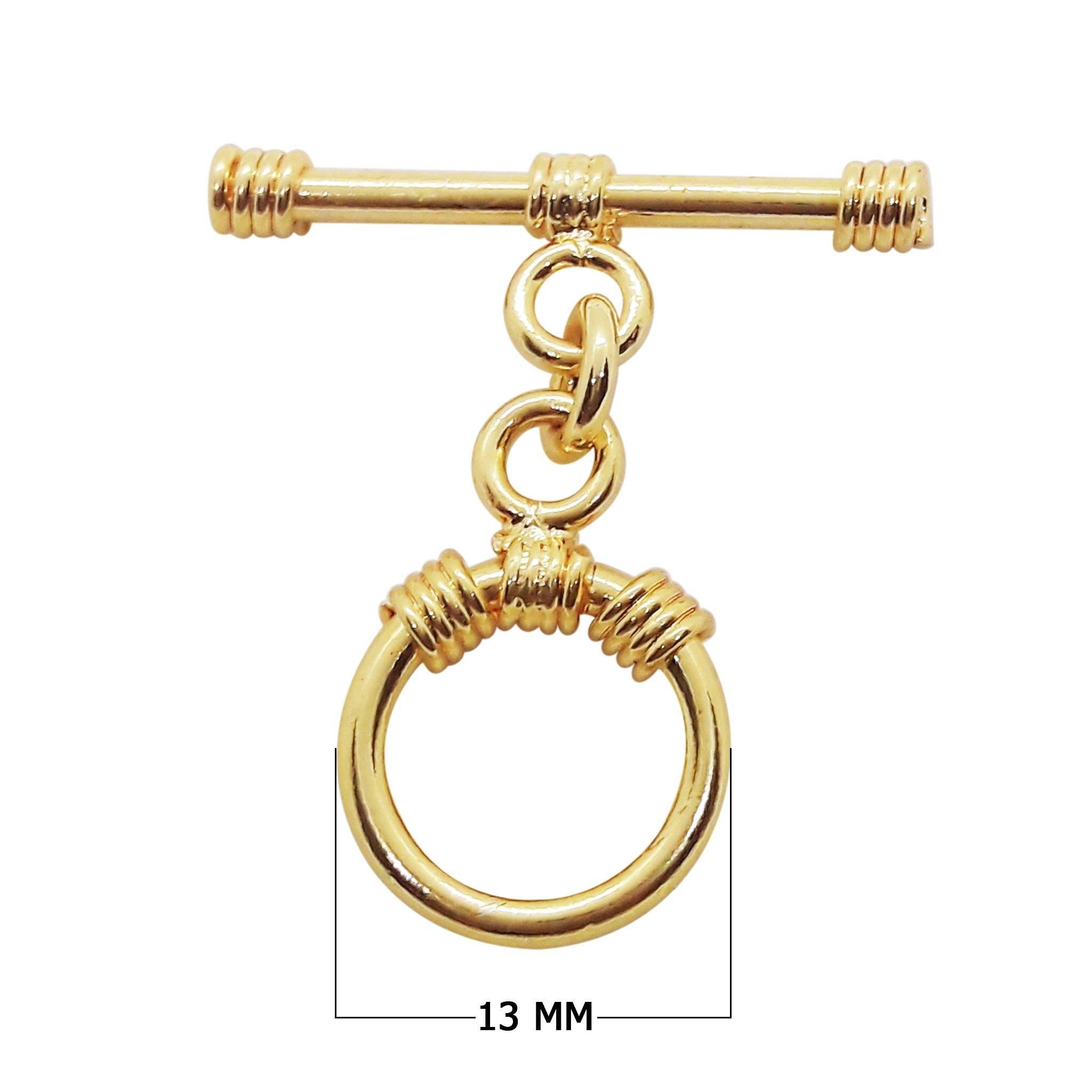 18K gold overlay wire-wrapped toggle clasp with polished finish, handcrafted in India, designed for wholesale jewelry making supplies.