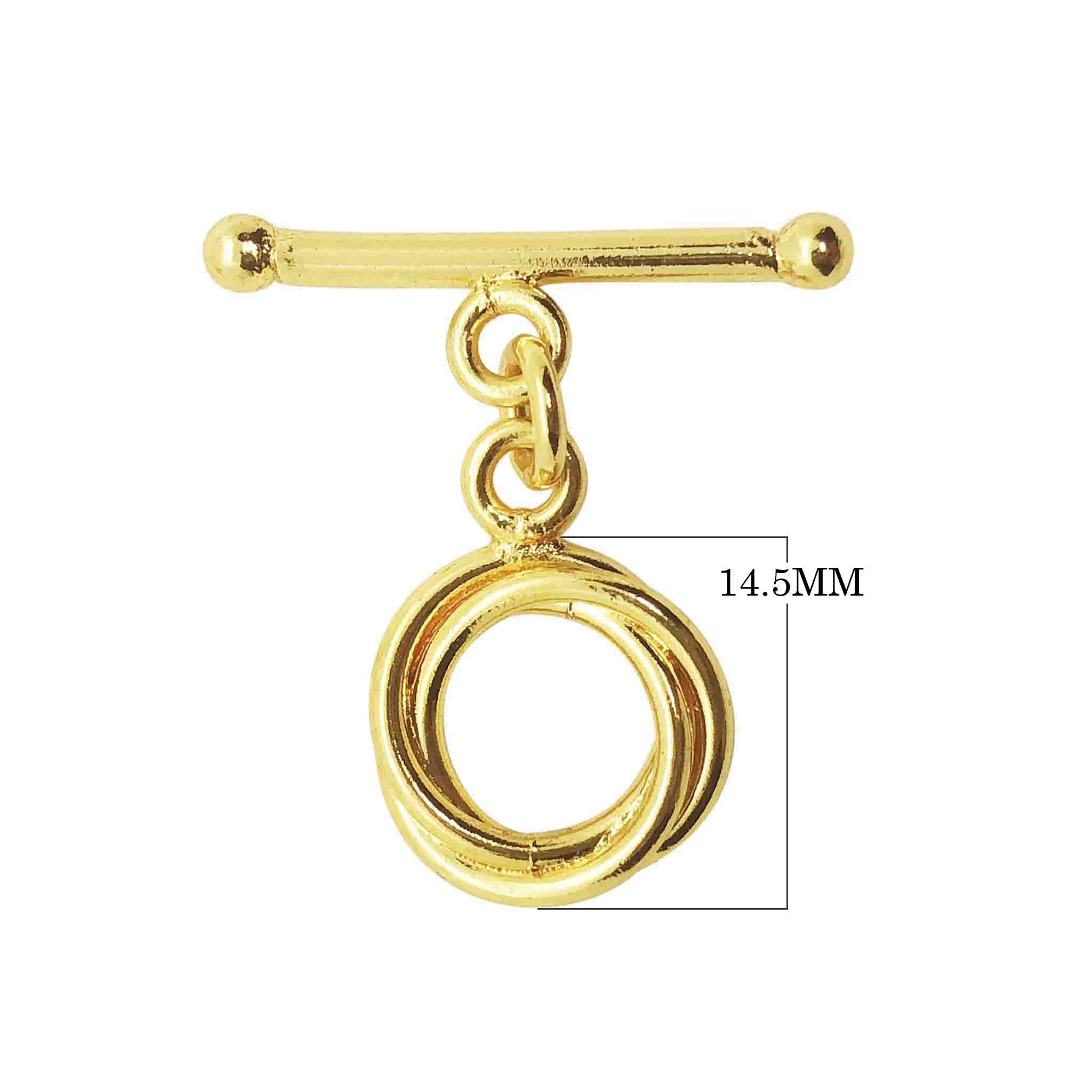 18K Gold Overlay Interlocking Double Ring Toggle Clasp with polished finish, handcrafted in India for wholesale jewelry making