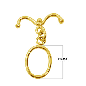 18K Gold Overlay Curved Bar Toggle Clasp with oval ring and polished finish, handcrafted in India for wholesale jewelry making