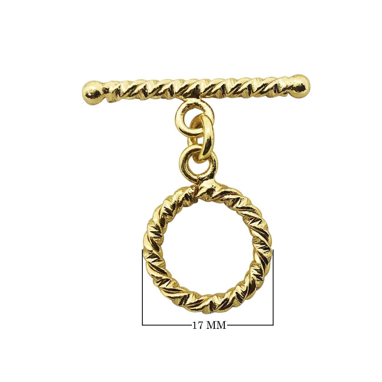 18K Gold Overlay Rope Toggle Clasp with twisted loop and bar, handcrafted in India