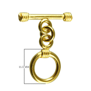 18K Gold Overlay Ringed Bar Toggle Clasp with polished golden finish, handcrafted in India