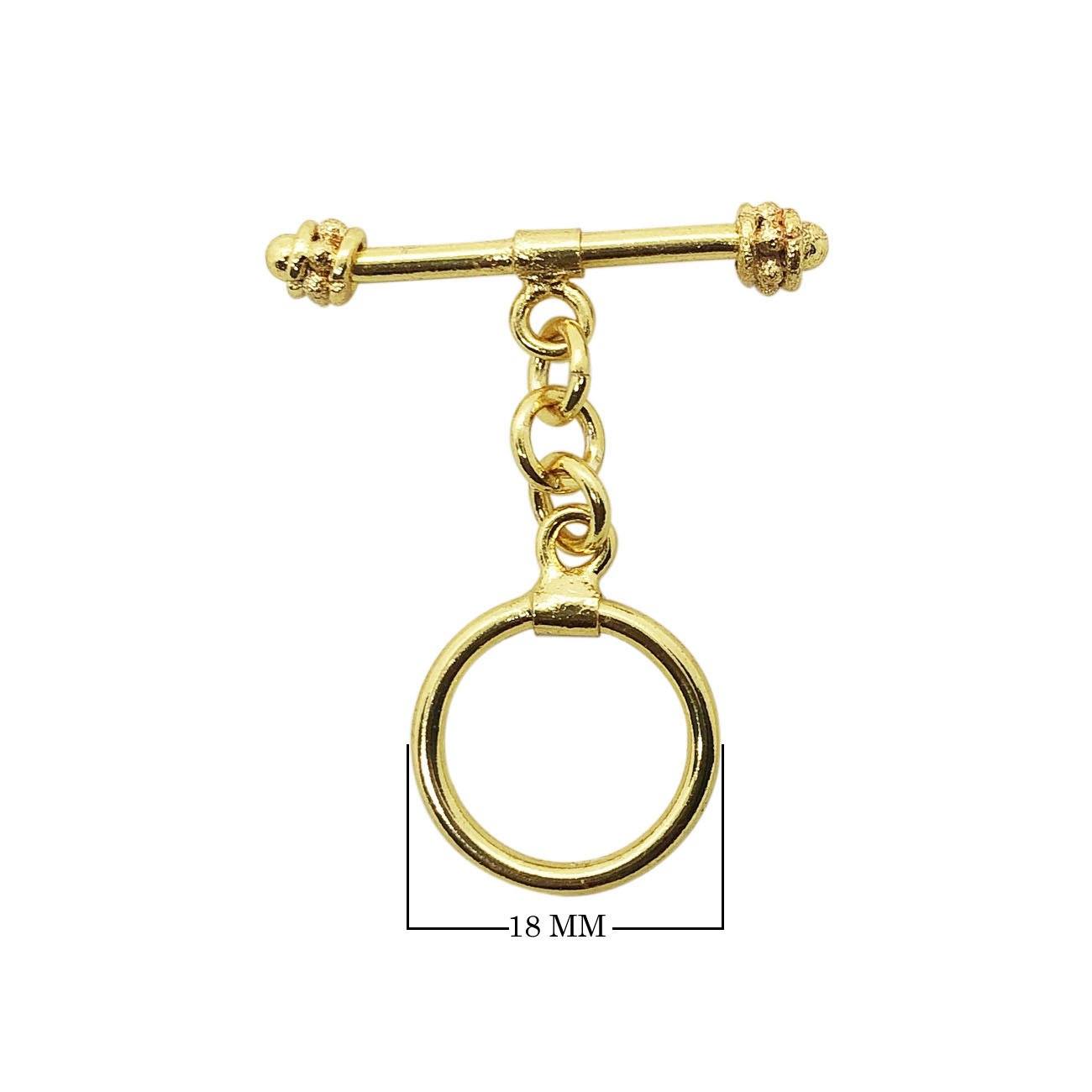 18K Gold Overlay Decorative Bar Toggle Clasp with polished finish, handcrafted in India