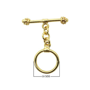 18K Gold Overlay Decorative Bar Toggle Clasp with polished finish, handcrafted in India