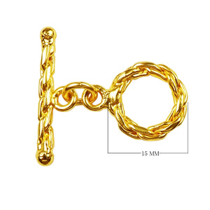 18K Gold Overlay Braided Toggle Clasp with polished golden finish, handcrafted in India