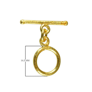 18K Gold Overlay Textured Toggle Clasp with polished golden finish, handcrafted in India