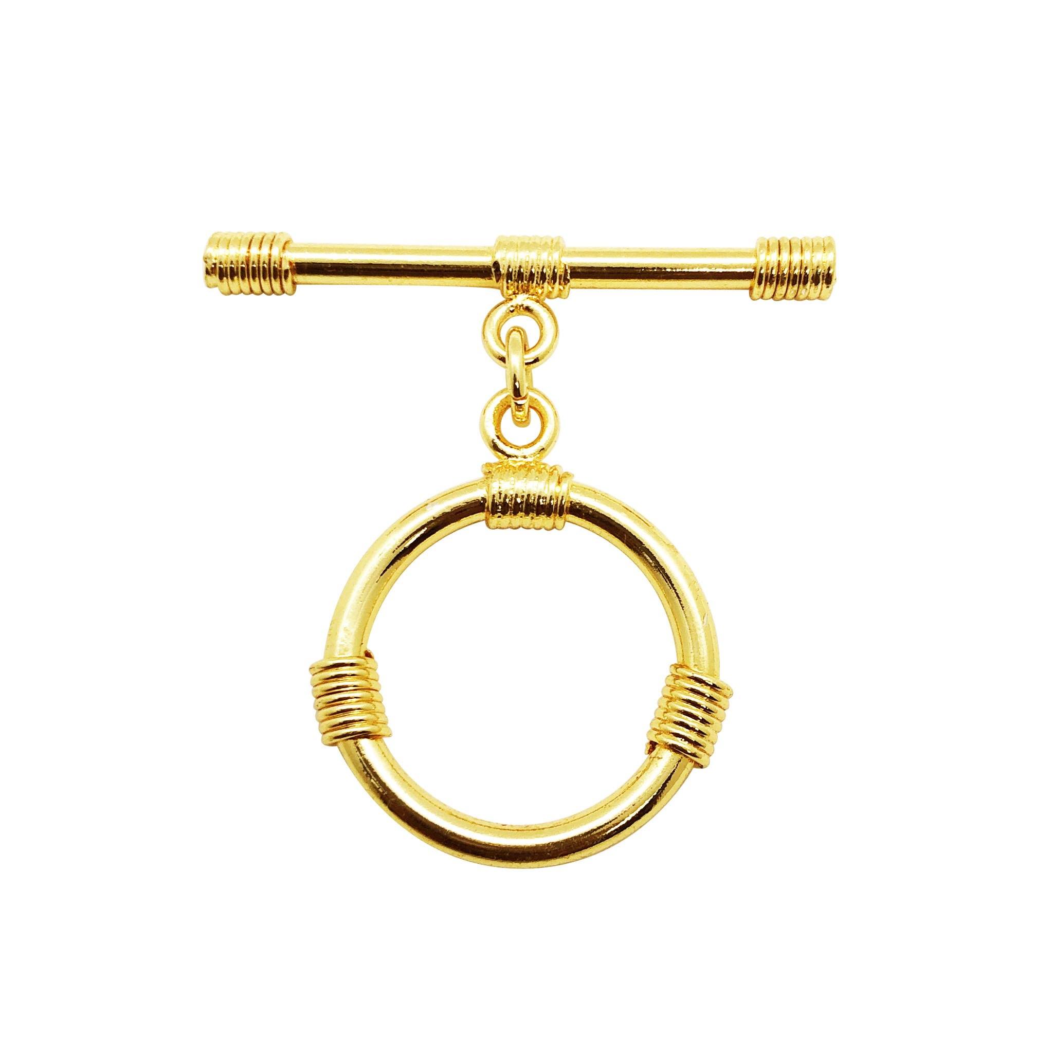 18K Gold Overlay Wire-Wrapped Round Toggle Clasp with polished golden finish, handcrafted in India