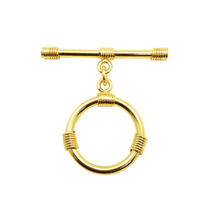 18K Gold Overlay Wire-Wrapped Round Toggle Clasp with polished golden finish, handcrafted in India