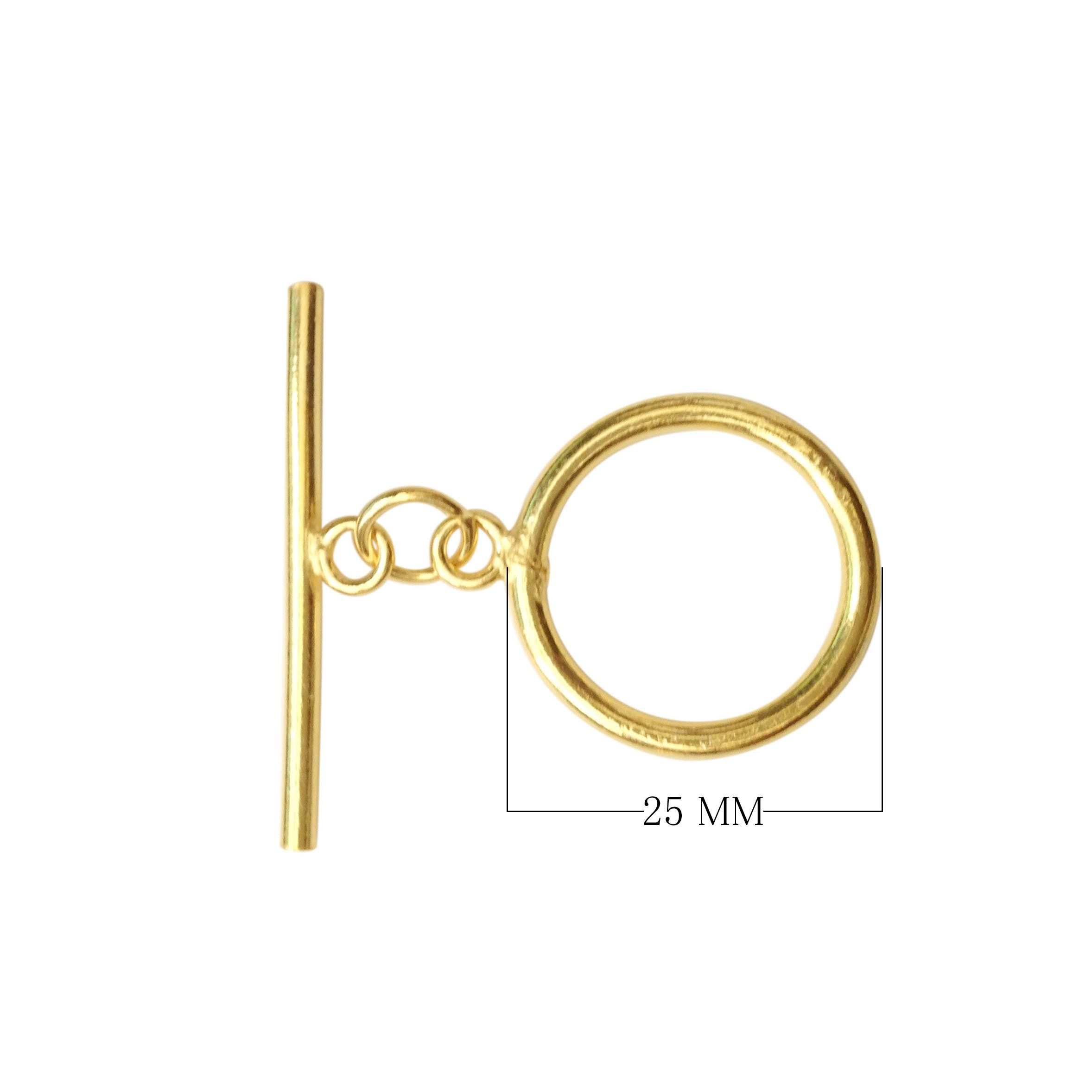 18K Gold Overlay Minimalist Round Toggle Clasp with polished golden finish, handcrafted in India