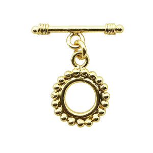 18K Gold Overlay Beaded Round Toggle Clasp with polished golden finish, handcrafted in India