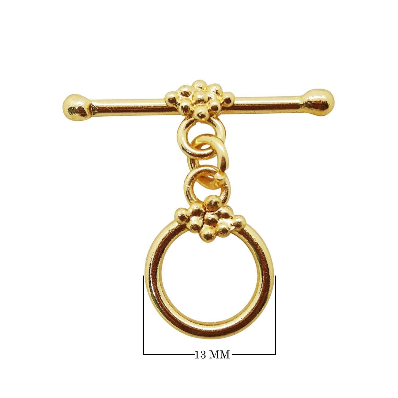18K Gold Overlay Floral Beaded Toggle Clasp with polished golden finish, handcrafted in India
