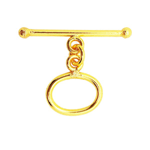 18K Gold Overlay Oval Toggle Clasp with polished golden finish, handcrafted in India