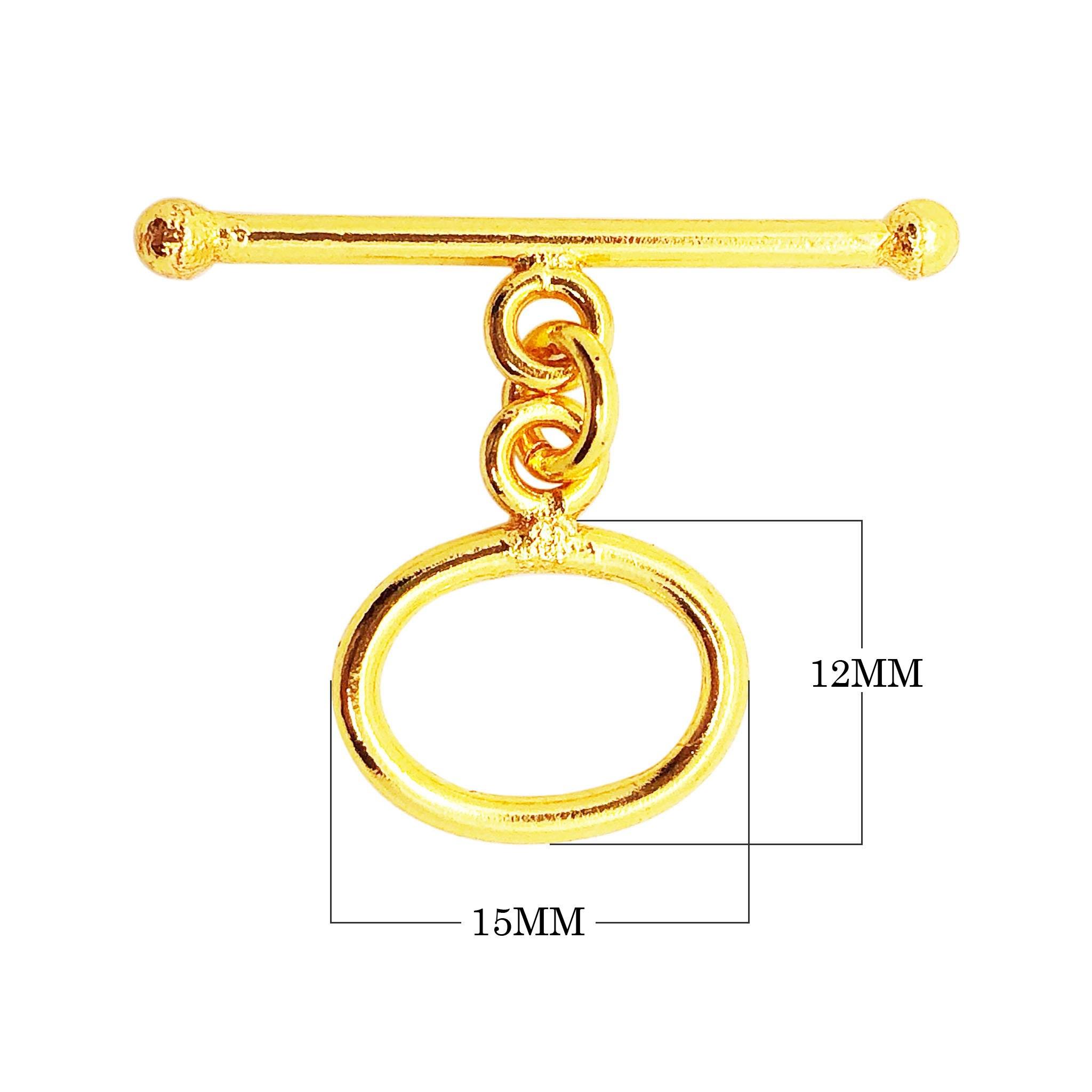 18K Gold Overlay Oval Toggle Clasp with polished golden finish, handcrafted in India