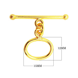 18K Gold Overlay Oval Toggle Clasp with polished golden finish, handcrafted in India